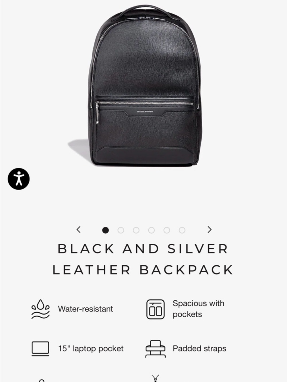 Black Leather Backpack with Silver Accents - Men's